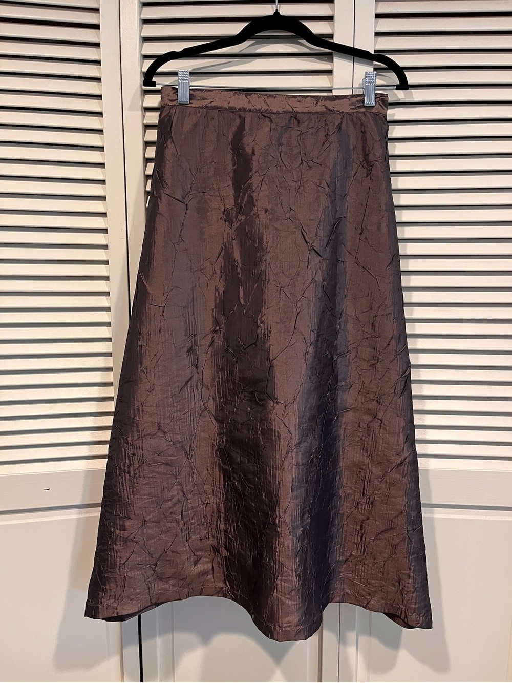 Roni Rabl Brown A-Line Midi Skirt Crinkle Satin